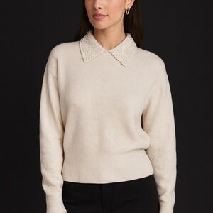 H&M Cream Sweater with Embellished Collar